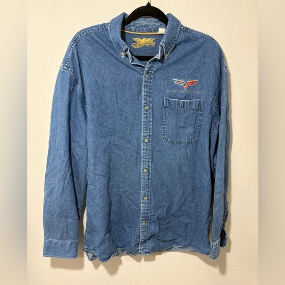 Other - Vintage Corvette Denim Button-Up Shirt Men’s Large Eagle Dry Goods